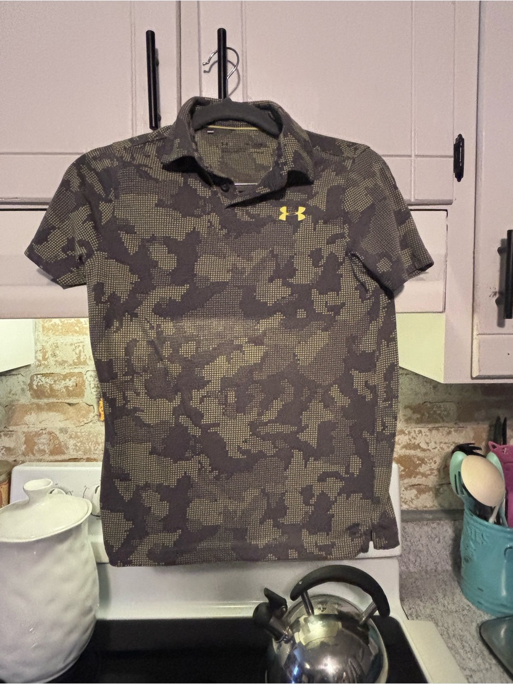 Under Armour Olive Camo Polo with Yellow Logo - Kids